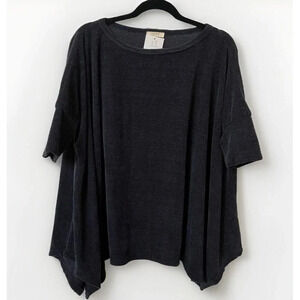 Oddy  Blue Chenille Batwing Handkerchief Top Lagenlook Neutral S/M
